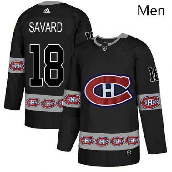Mens Adidas Montreal Canadiens 18 Serge Savard Authentic Black Team Logo Fashion NHL Jersey